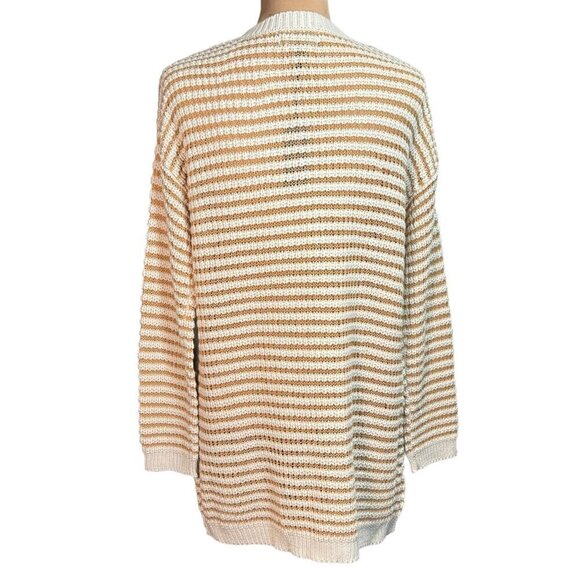 NWT Romeo & Juliet Open Front Striped Cardigan Sz.L Cream Longline Coastal Boho - Picture 3 of 11